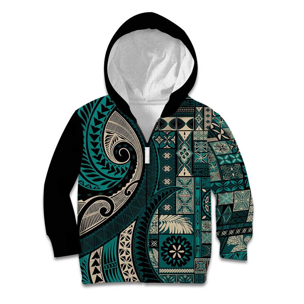 Vintage Samoa Siapo Mamanu Kid Hoodie Teal Samoan Tapa Motif - Polynesian Pride