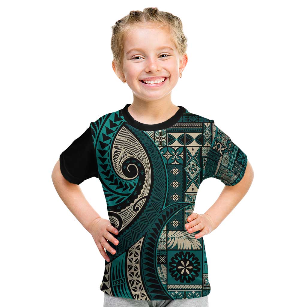 Vintage Samoa Siapo Mamanu Kid T Shirt Teal Samoan Tapa Motif LT9 Teal - Polynesian Pride