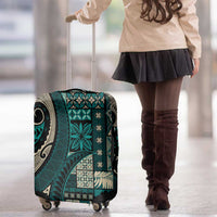 Vintage Samoa Siapo Mamanu Luggage Cover Teal Samoan Tapa Motif - Polynesian Pride