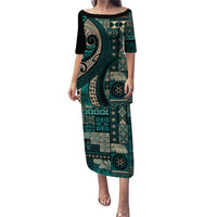 Vintage Samoa Siapo Mamanu Puletasi Teal Samoan Tapa Motif - Polynesian Pride