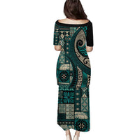 Vintage Samoa Siapo Mamanu Puletasi Teal Samoan Tapa Motif - Polynesian Pride