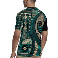 Vintage Samoa Siapo Mamanu Rugby Jersey Teal Samoan Tapa Motif - Polynesian Pride