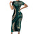 Vintage Samoa Siapo Mamanu Short Sleeve Bodycon Dress Teal Samoan Tapa Motif - Polynesian Pride