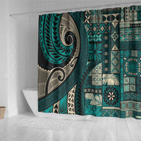 Vintage Samoa Siapo Mamanu Shower Curtain Teal Samoan Tapa Motif - Polynesian Pride