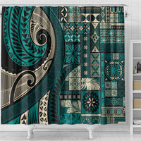 Vintage Samoa Siapo Mamanu Shower Curtain Teal Samoan Tapa Motif - Polynesian Pride