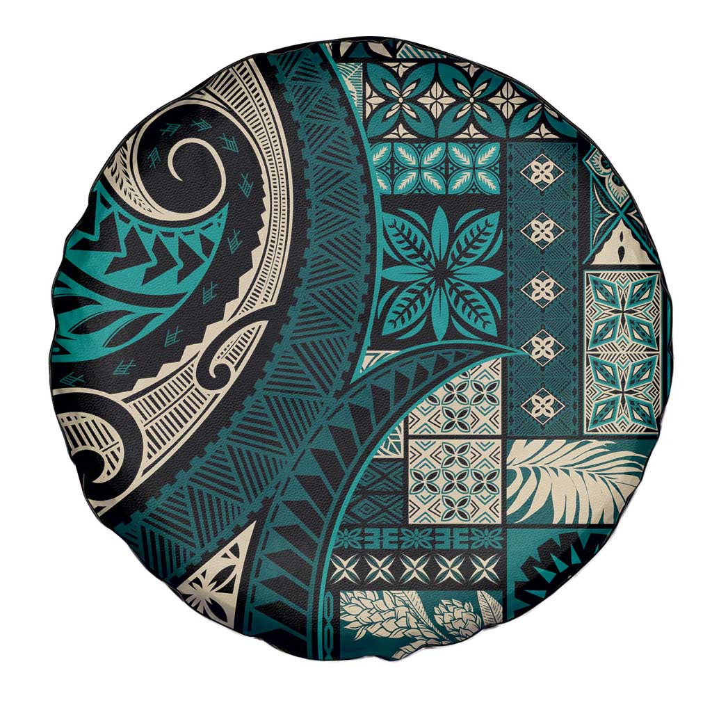Vintage Samoa Siapo Mamanu Spare Tire Cover Teal Samoan Tapa Motif LT9 - Polynesian Pride