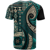 Vintage Samoa Siapo Mamanu T Shirt Teal Samoan Tapa Motif - Polynesian Pride