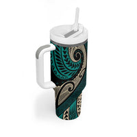 Vintage Samoa Siapo Mamanu Tumbler With Handle Teal Samoan Tapa Motif - Polynesian Pride