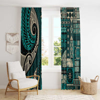 Vintage Samoa Siapo Mamanu Window Curtain Teal Samoan Tapa Motif - Polynesian Pride