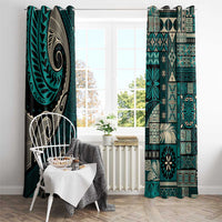 Vintage Samoa Siapo Mamanu Window Curtain Teal Samoan Tapa Motif - Polynesian Pride