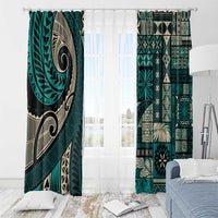 Vintage Samoa Siapo Mamanu Window Curtain Teal Samoan Tapa Motif - Polynesian Pride