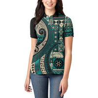 Vintage Samoa Siapo Mamanu Women Polo Shirt Teal Samoan Tapa Motif - Polynesian Pride