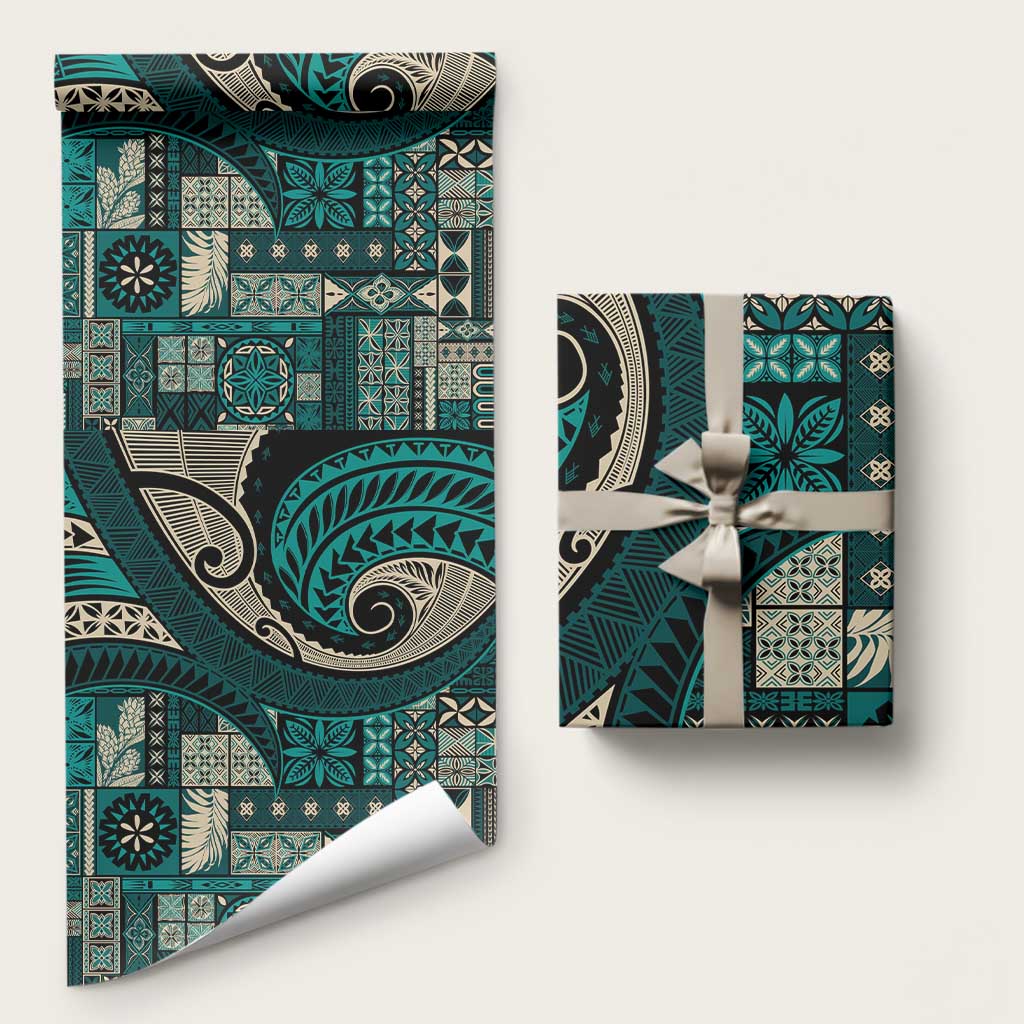 Vintage Samoa Siapo Mamanu Wrapping Paper Teal Samoan Tapa Motif - Polynesian Pride