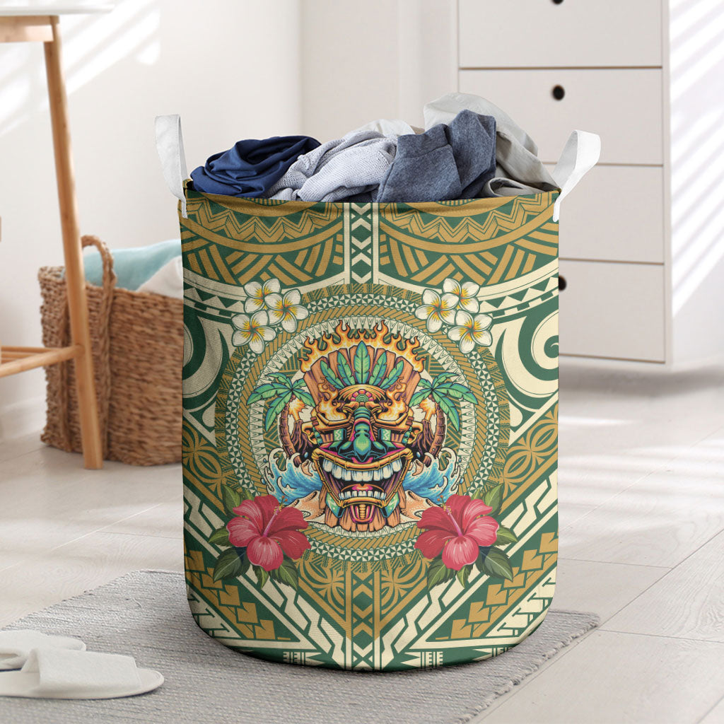 Hawaii Tiki Mask Laundry Basket Mele Kalikimaka i Iulai!