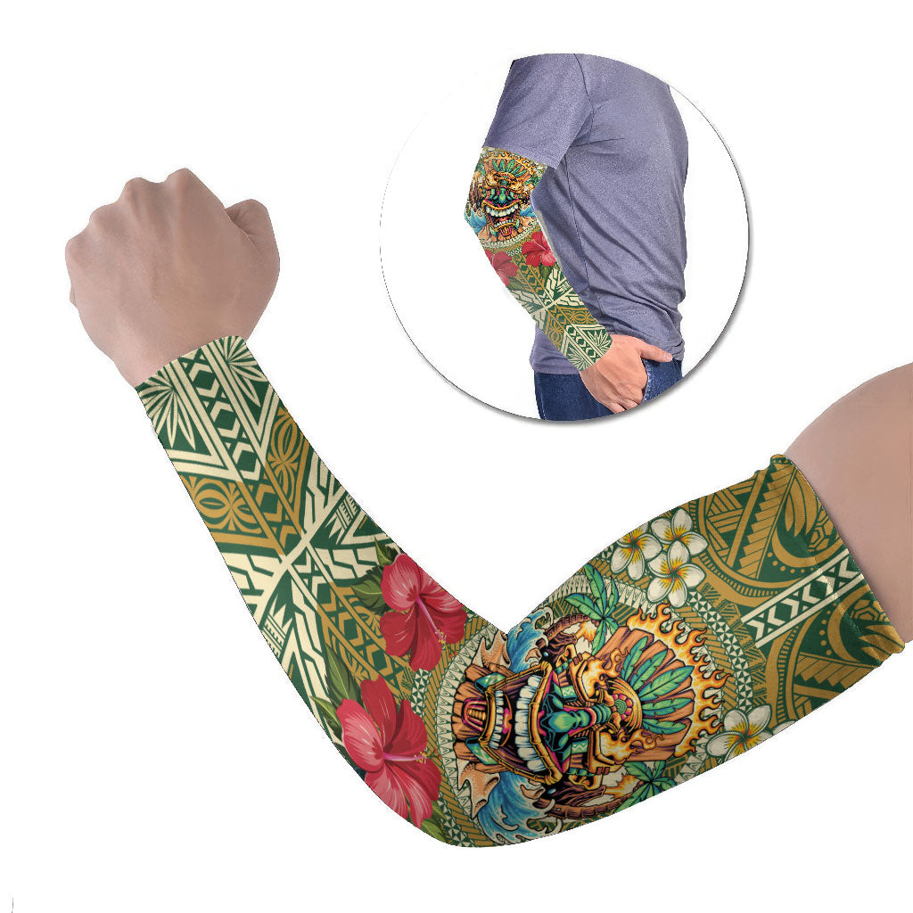 Hawaii Tiki Mask Personalized Arm Sleeves Mele Kalikimaka i Iulai!