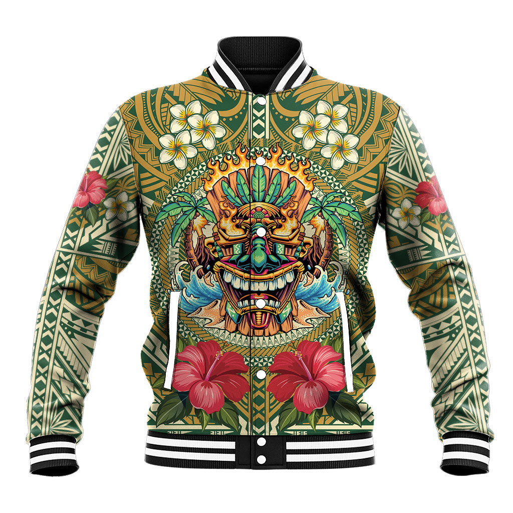 Hawaii Tiki Mask Personalized Baseball Jacket Mele Kalikimaka i Iulai!