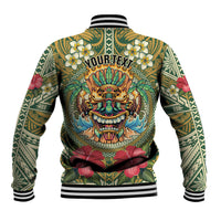 Hawaii Tiki Mask Personalized Baseball Jacket Mele Kalikimaka i Iulai!