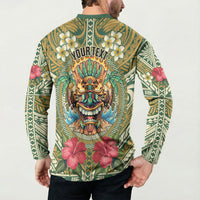 Hawaii Tiki Mask Personalized Button Sweatshirt Mele Kalikimaka i Iulai!