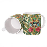 Hawaii Tiki Mask Personalized Ceramic Mug Mele Kalikimaka i Iulai!