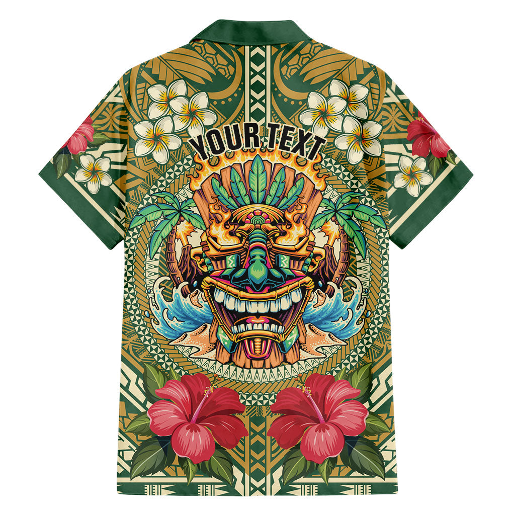 Hawaii Tiki Mask Personalized Family Matching Off The Shoulder Long Sleeve Dress and Hawaiian Shirt Mele Kalikimaka i Iulai!
