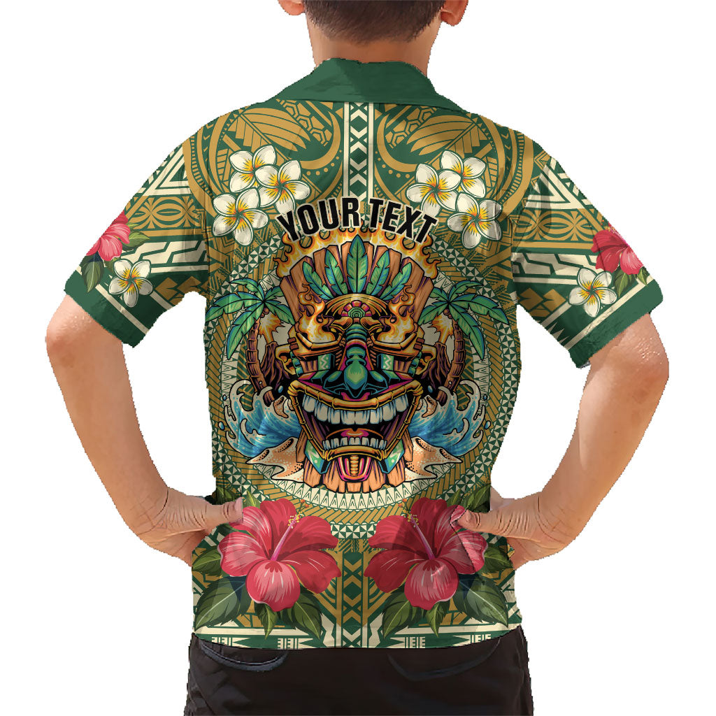 Hawaii Tiki Mask Personalized Family Matching Off Shoulder Maxi Dress and Hawaiian Shirt Mele Kalikimaka i Iulai!