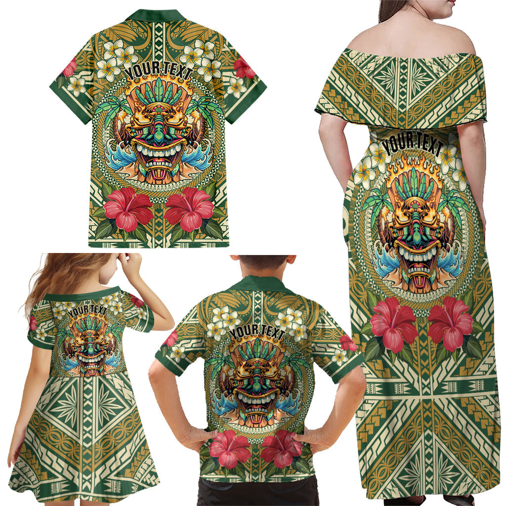 Hawaii Tiki Mask Personalized Family Matching Off Shoulder Maxi Dress and Hawaiian Shirt Mele Kalikimaka i Iulai!