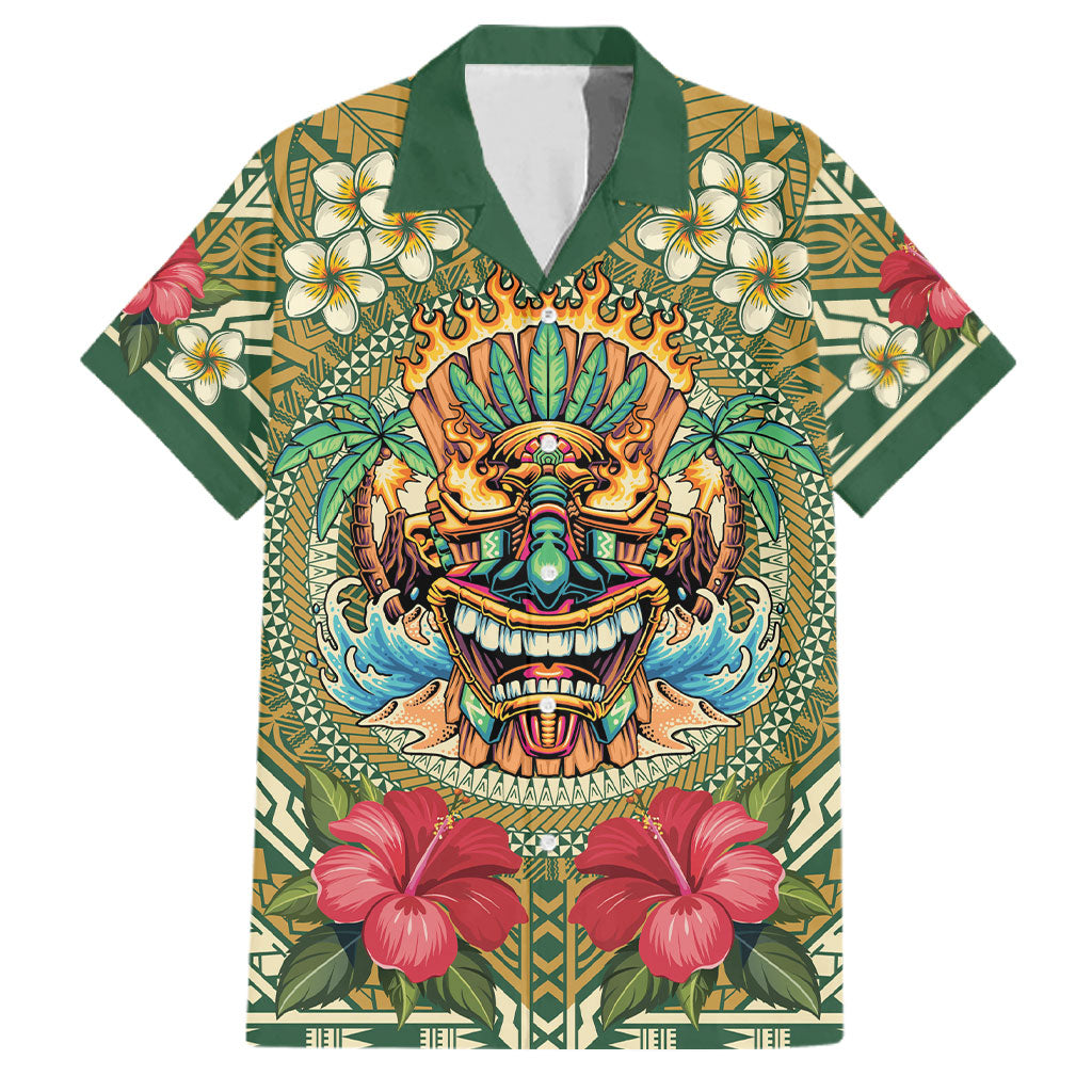 Hawaii Tiki Mask Personalized Family Matching Off Shoulder Maxi Dress and Hawaiian Shirt Mele Kalikimaka i Iulai!