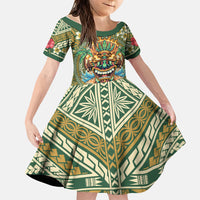 Hawaii Tiki Mask Personalized Family Matching Off Shoulder Short Dress and Hawaiian Shirt Mele Kalikimaka i Iulai!