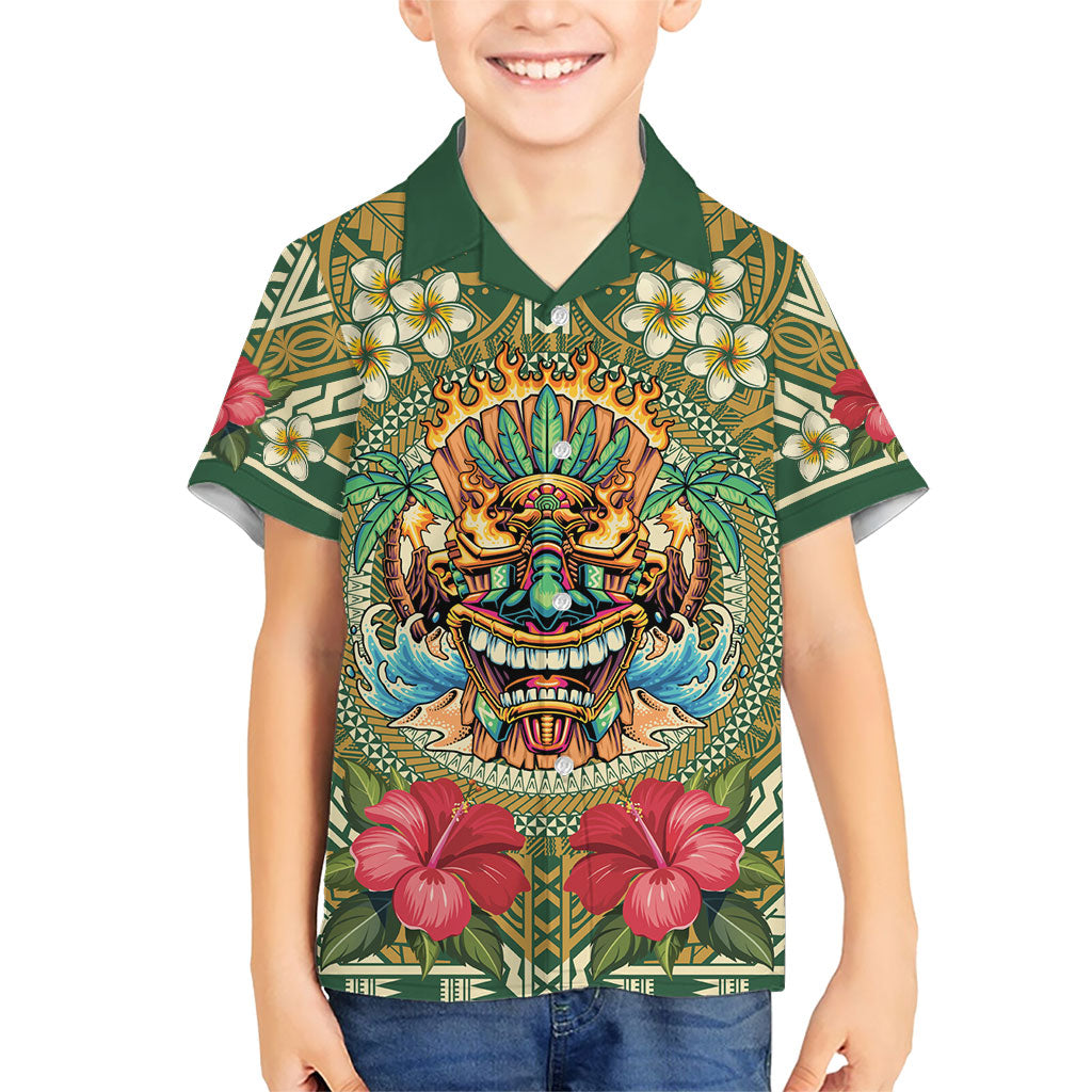 Hawaii Tiki Mask Personalized Family Matching Puletasi and Hawaiian Shirt Mele Kalikimaka i Iulai!