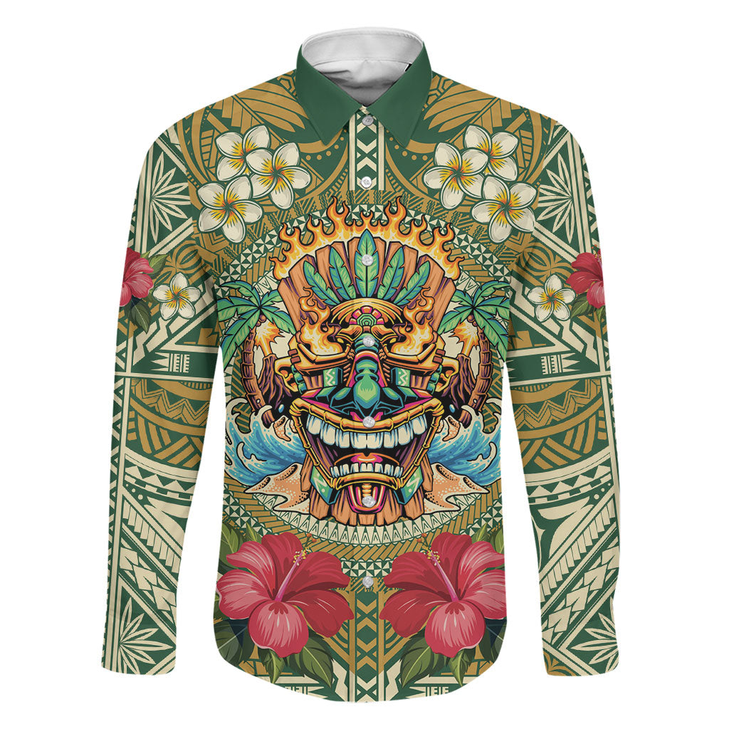 Hawaii Tiki Mask Personalized Family Matching Tank Maxi Dress and Hawaiian Shirt Mele Kalikimaka i Iulai!