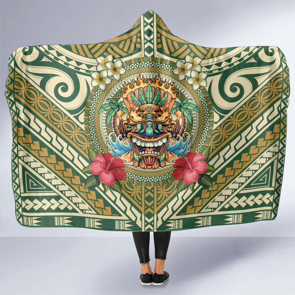 Hawaii Tiki Mask Hooded Blanket Mele Kalikimaka i Iulai!