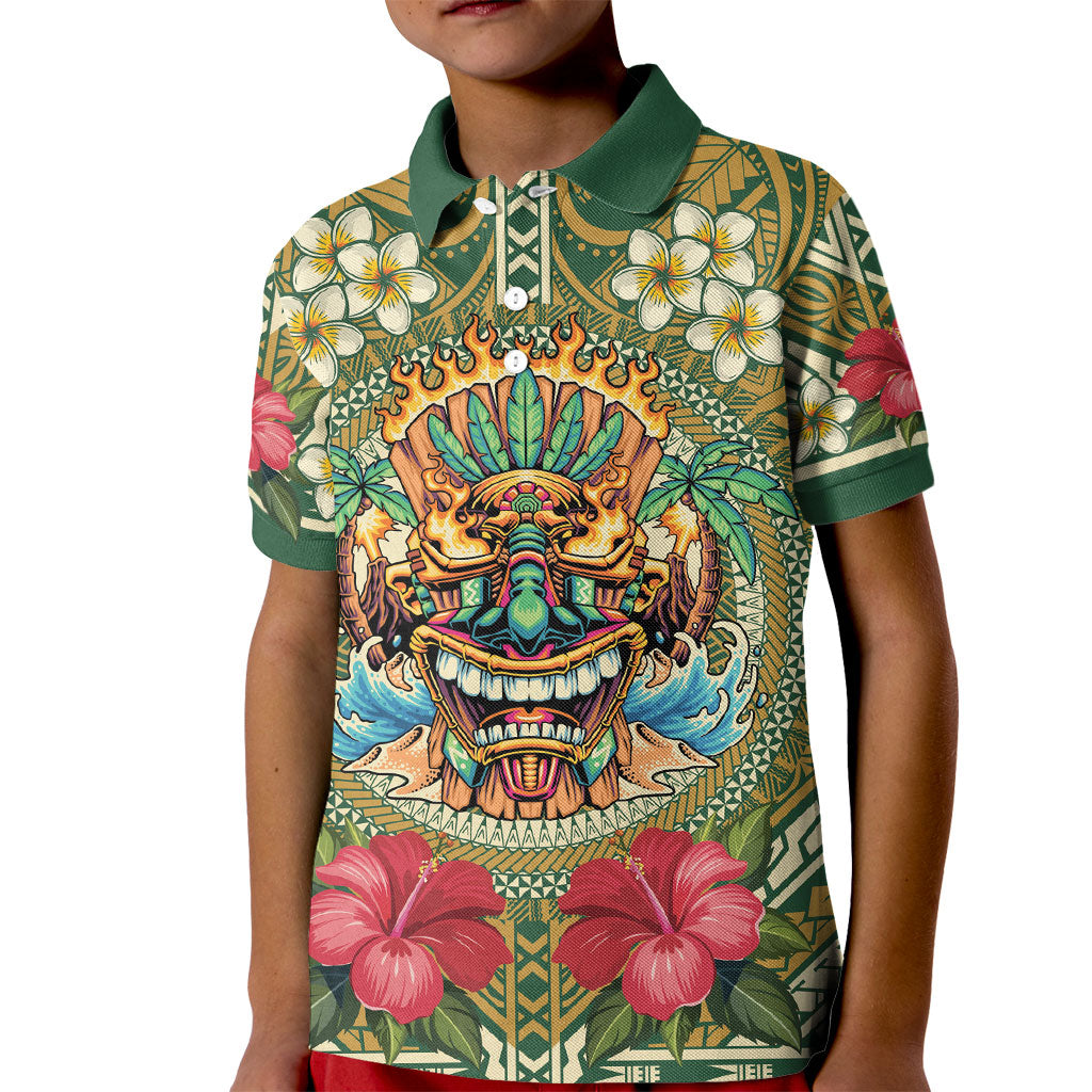 Hawaii Tiki Mask Personalized Kid Polo Shirt Mele Kalikimaka i Iulai!