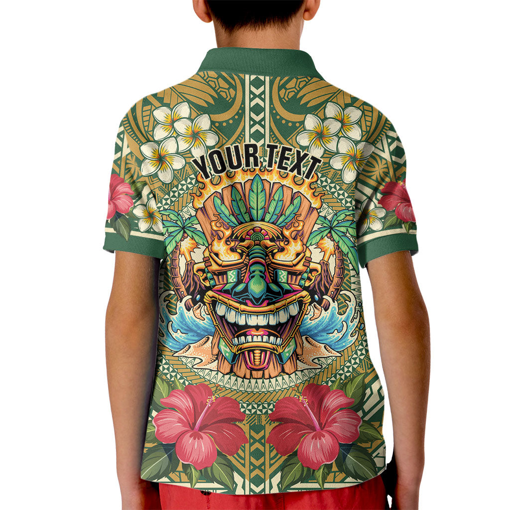 Hawaii Tiki Mask Personalized Kid Polo Shirt Mele Kalikimaka i Iulai!