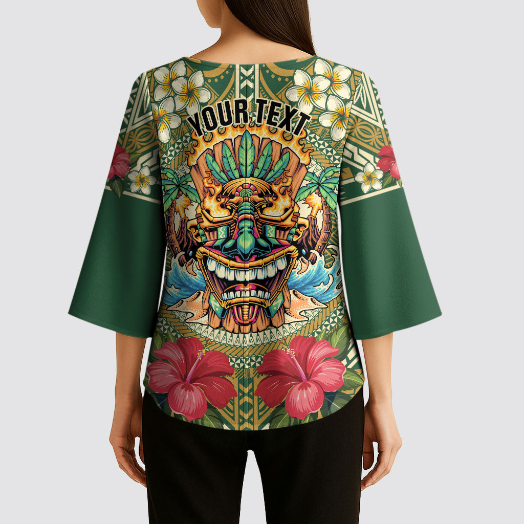 Hawaii Tiki Mask Personalized Kimono Sleeve Blouse Mele Kalikimaka i Iulai!