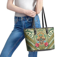 Hawaii Tiki Mask Leather Tote Bag Mele Kalikimaka i Iulai!