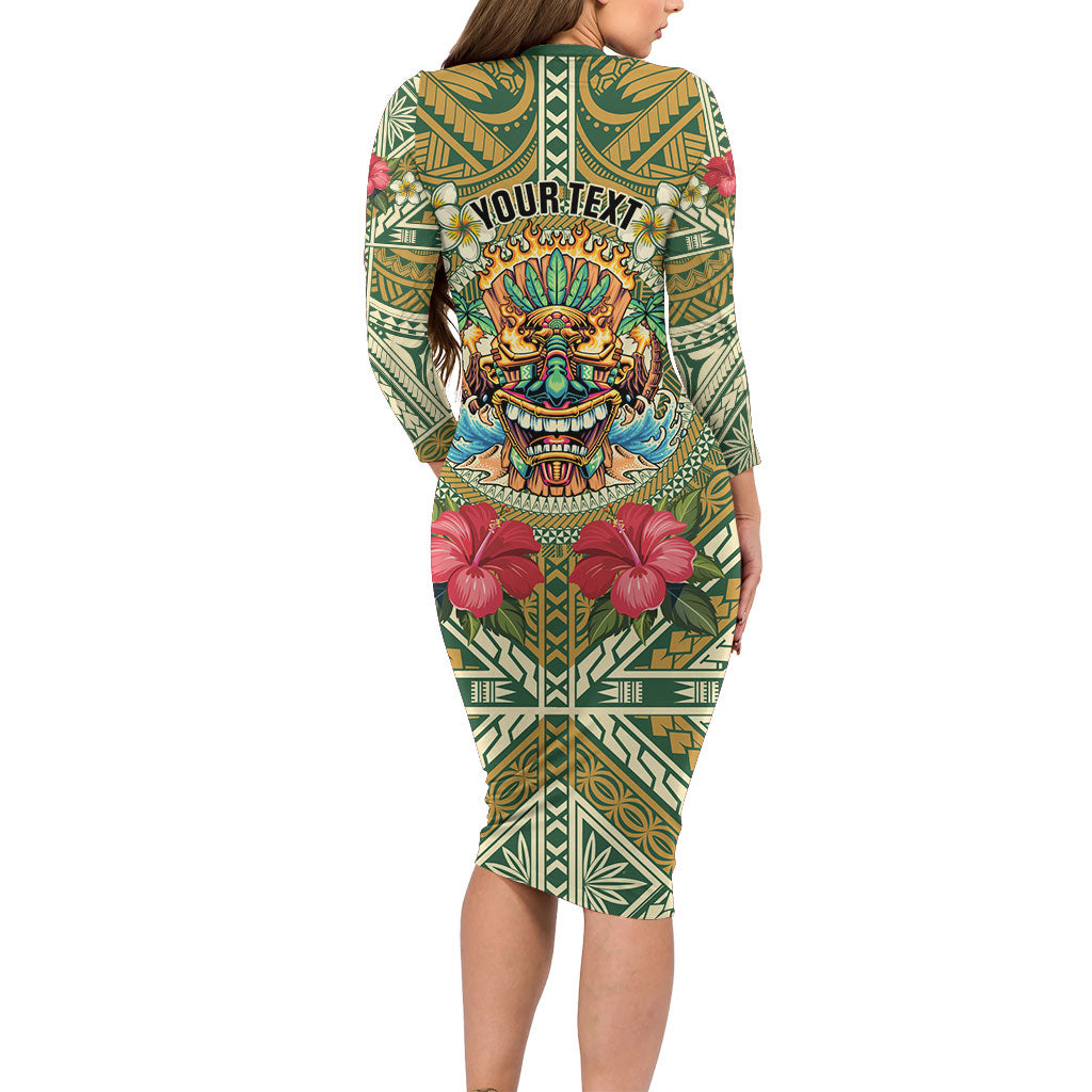 Hawaii Tiki Mask Personalized Long Sleeve Bodycon Dress Mele Kalikimaka i Iulai!