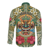 Hawaii Tiki Mask Personalized Long Sleeve Button Shirt Mele Kalikimaka i Iulai!
