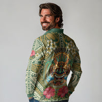 Hawaii Tiki Mask Personalized Long Sleeve Polo Shirt Mele Kalikimaka i Iulai!