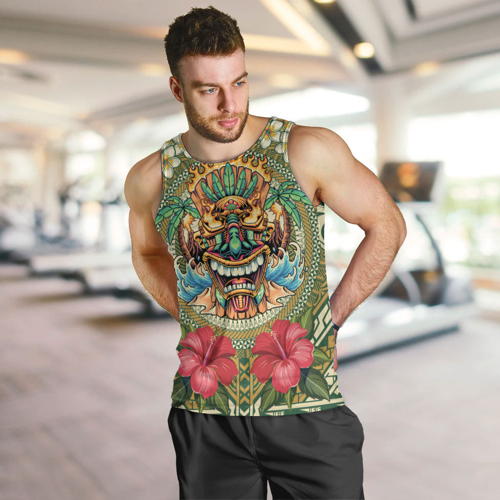 Hawaii Tiki Mask Personalized Men Tank Top Mele Kalikimaka i Iulai!