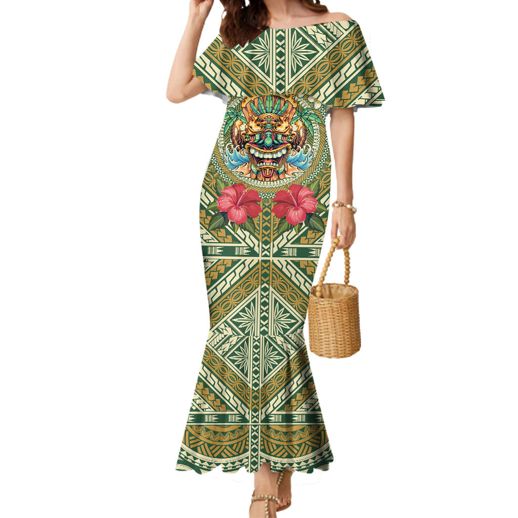 Hawaii Tiki Mask Personalized Mermaid Dress Mele Kalikimaka i Iulai! LT9 Women Green - Polynesian Pride