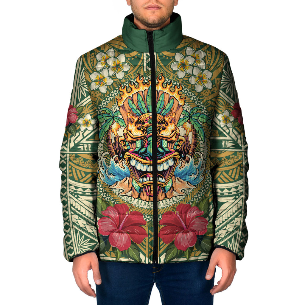 Hawaii Tiki Mask Personalized Padded Jacket Mele Kalikimaka i Iulai! LT9 Men Green - Polynesian Pride