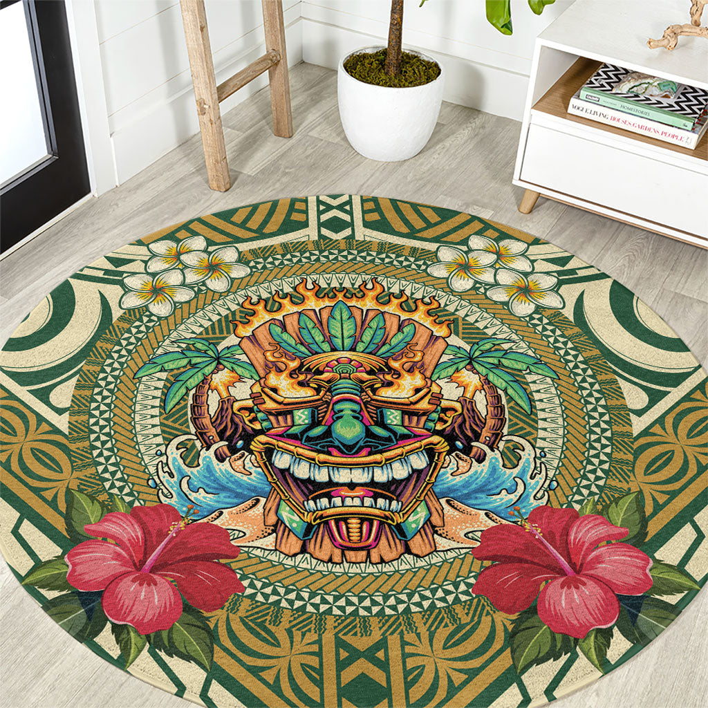 Hawaii Tiki Mask Round Carpet Mele Kalikimaka i Iulai!