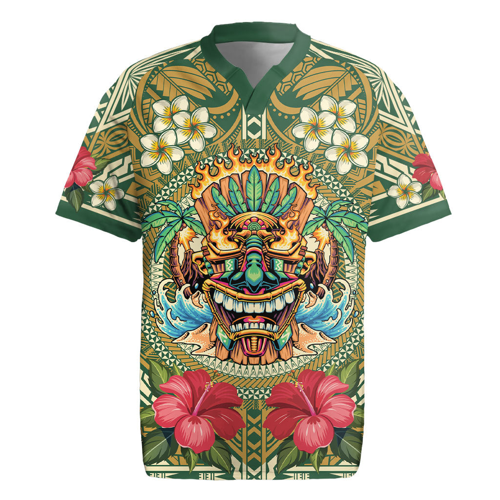 Hawaii Tiki Mask Personalized Rugby Jersey Mele Kalikimaka i Iulai!