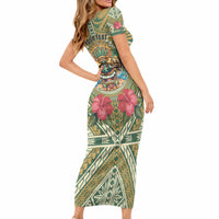 Hawaii Tiki Mask Personalized Short Sleeve Bodycon Dress Mele Kalikimaka i Iulai! LT9 - Polynesian Pride