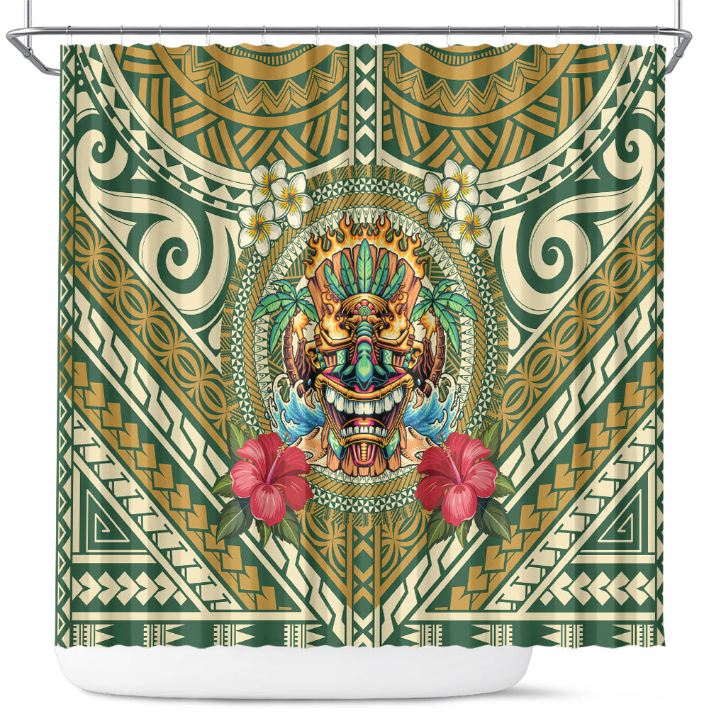 Hawaii Tiki Mask Shower Curtain Mele Kalikimaka i Iulai!