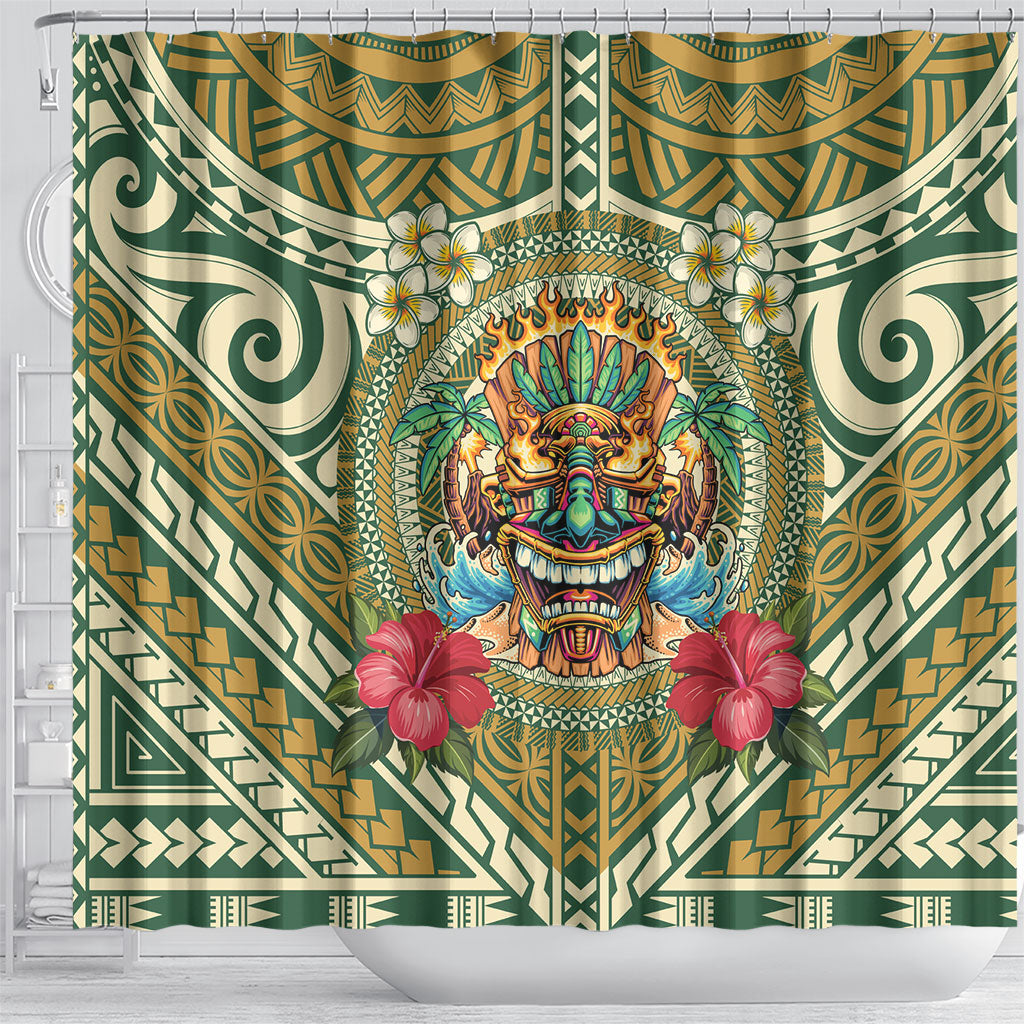 Hawaii Tiki Mask Shower Curtain Mele Kalikimaka i Iulai!