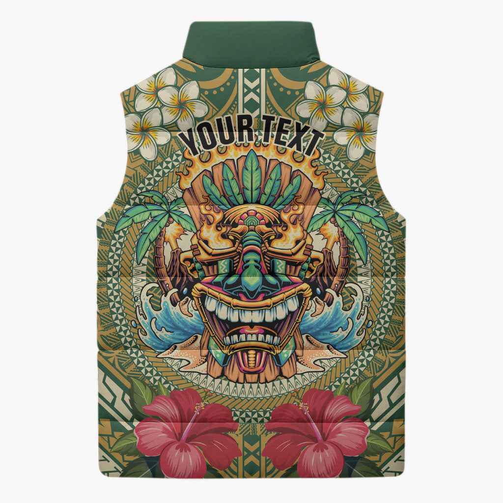 Hawaii Tiki Mask Personalized Sleeveless Puffer Jacket Mele Kalikimaka i Iulai!