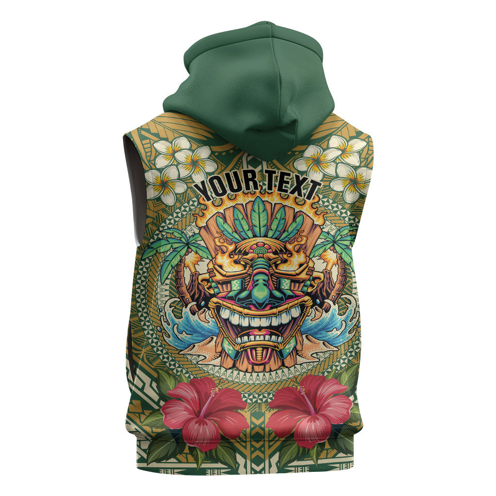 Hawaii Tiki Mask Personalized Sleeveless Zip Hoodie Mele Kalikimaka i Iulai!