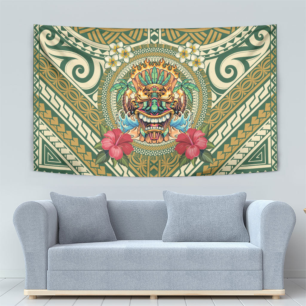 Hawaii Tiki Mask Tapestry Mele Kalikimaka i Iulai!