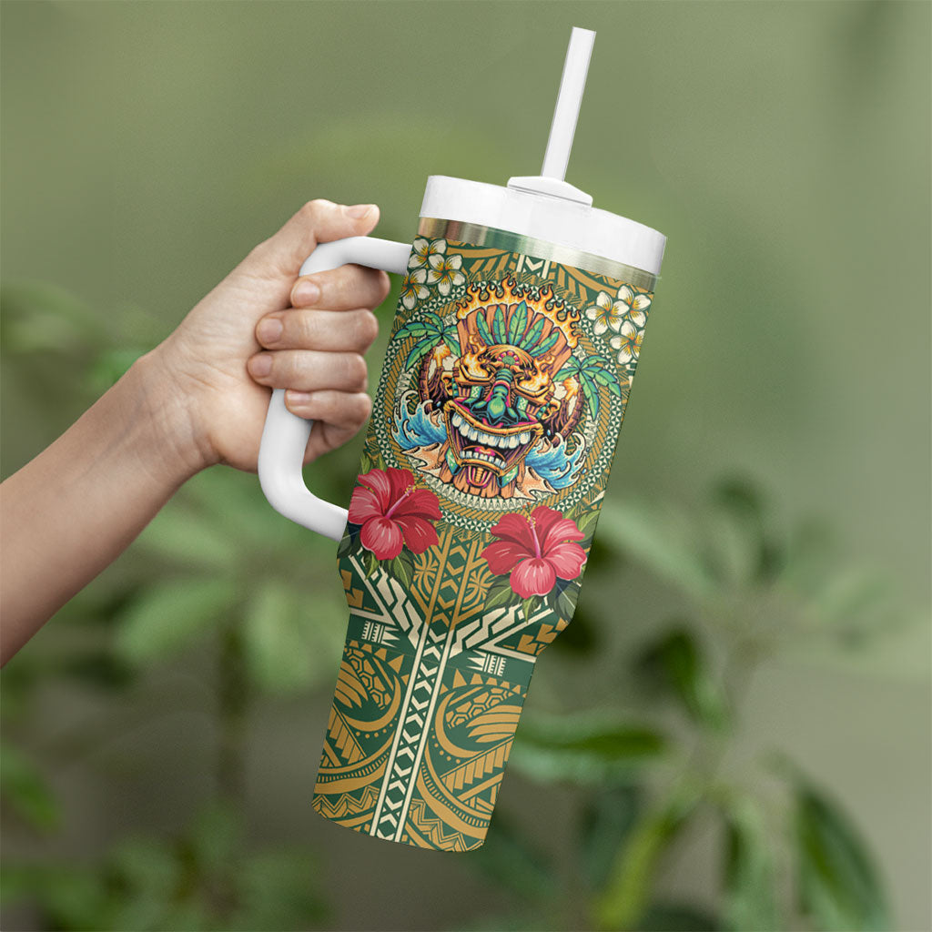 Hawaii Tiki Mask Personalized Tumbler With Handle Mele Kalikimaka i Iulai!